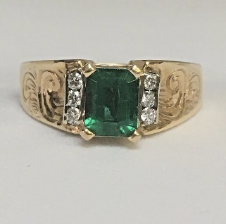 Retro emerald ring, circa 1950's.  Nobel Antique jewelry Store, Santa Monica. Made in America.